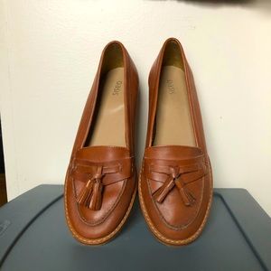 Tan loafers with tassels